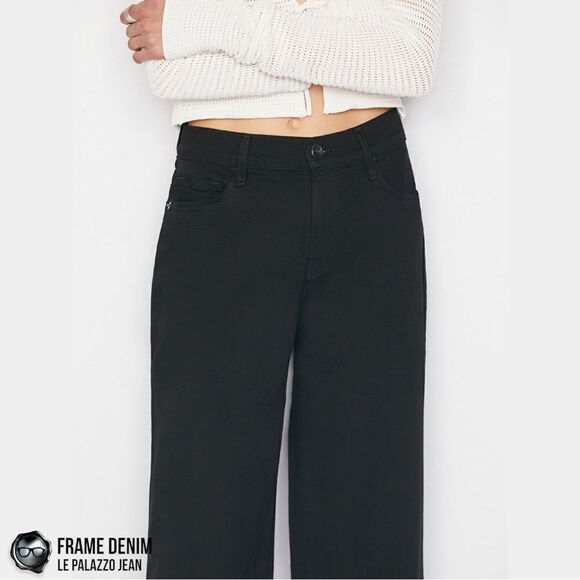FRAME DENIM LE PALAZZO JEANS IN FILM NOIR DARKEST BLACK WIDE LEG TROUSERS NEW - Picture 3 of 16